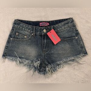 Edikted denim low rise frayed hem shorts size XS NWT